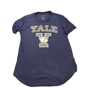 Yale University Bulldog Navy Blue T Shirt Rounded Hem Short Sleeves Size L